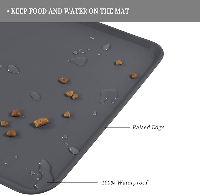 Waterproof Pet Feeding Mat with High Raised Edges, Heavier and Thicker Placemats for Cat Dog Water Bowl with BPA Free, Dogs Cats Food Mats for Messy Drinkers to Prevent Spill and Protect Floors