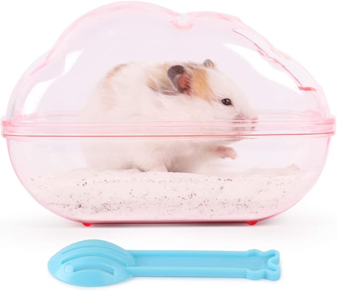 BUCATSTATE Hamster Sand Bath Kit Hamster Sand Bath Container Large Transparent Toilet with Scoop Set Dwarf Hamster Accessory for Small Animals(Pink, Large)