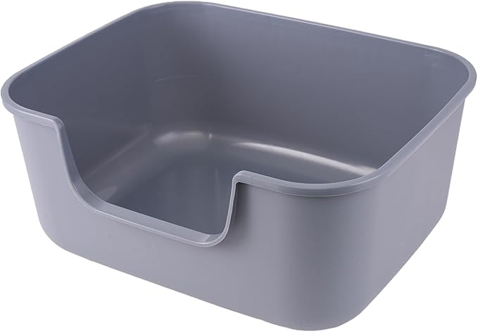 Large Cat Litter Box with High Sides,Cat Boxes for Indoor Cats,Cat Litter Pan for Kitty,Litter Box with Low Entry,Easy to Clean,Anti-Splashing (Grey)
