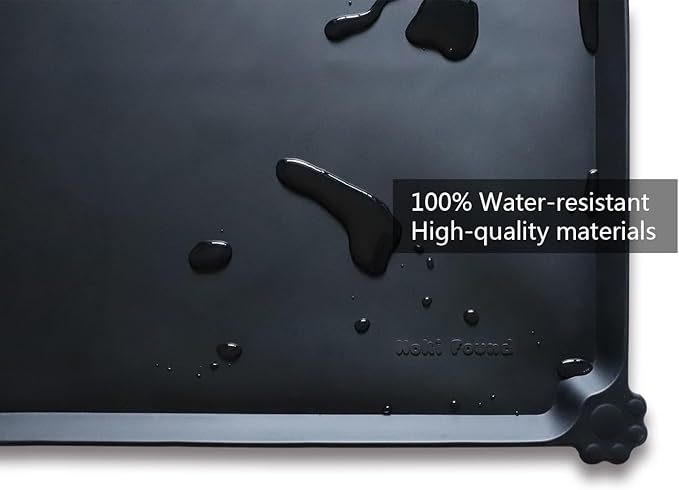 Hoki Found XX-Large Silicone Pet Food Mats - Non-Slip Dog & Cat Feeding Mats - Waterproof for Carpet - Black