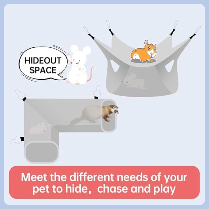 Large Caliber Guinea Pig Hideout & Hammock, Corner Hideout Toy for Guinea Pig, Ferret, Hedgehog, Piggy-2 Tunnel Strawberry