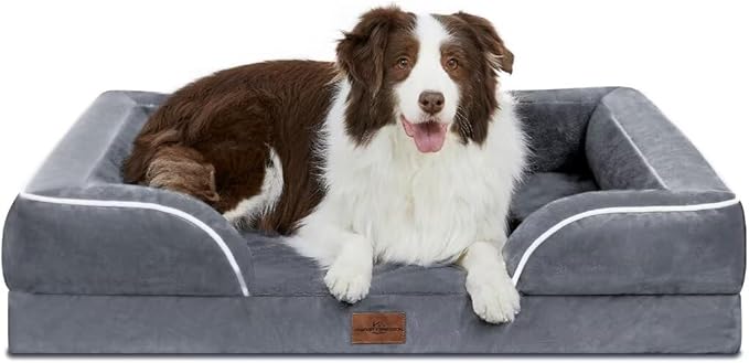 Comfort Expression Waterproof Large Dog Beds Orthopedic Foam Dog Beds Sofa Comfy Pet Bed with Washable Removable Cover & Non-Slip Bottom(Large,Dark Grey)