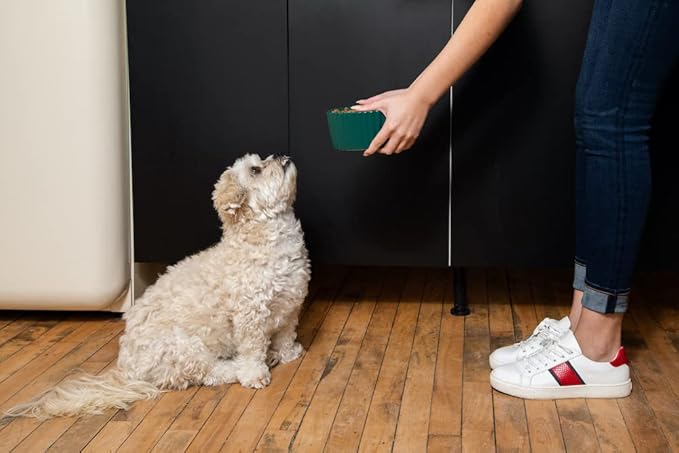 Waggo Ripple Ceramic Dog Bowl for Medium and Large Breeds - Modern with Matte Finish, Heavyweight Durable Pet Food and Water Dish Crock, Dishwasher Safe (Medium, White)