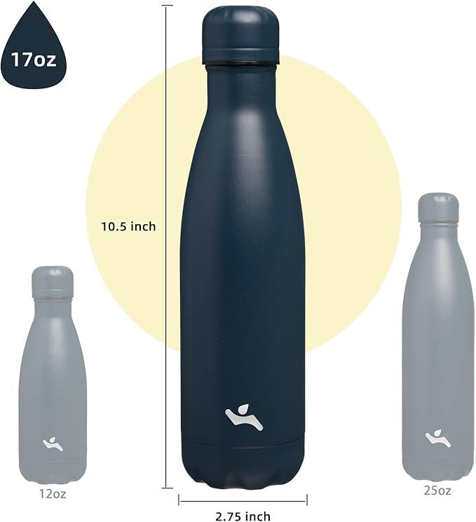 Insulated Water Bottles,17 oz Double Wall Stainless Steel Vacumm Metal Flask for Sports Travel,Navy Blue