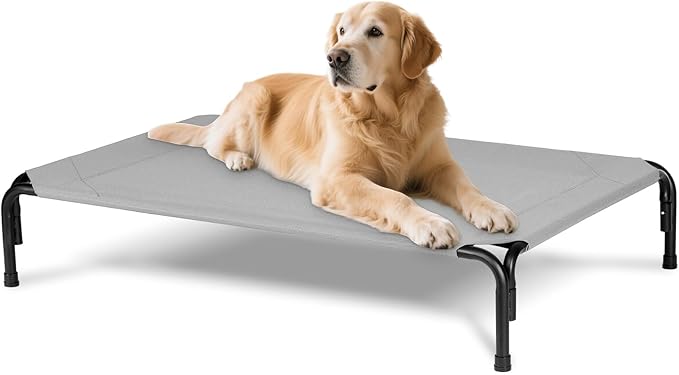 Elevated Dog Bed for Outdoor, XL Raised Dog Cot with Washable Mesh, Cooling Pet Cot Chew Proof for Outside Camping, 47 inch Grey