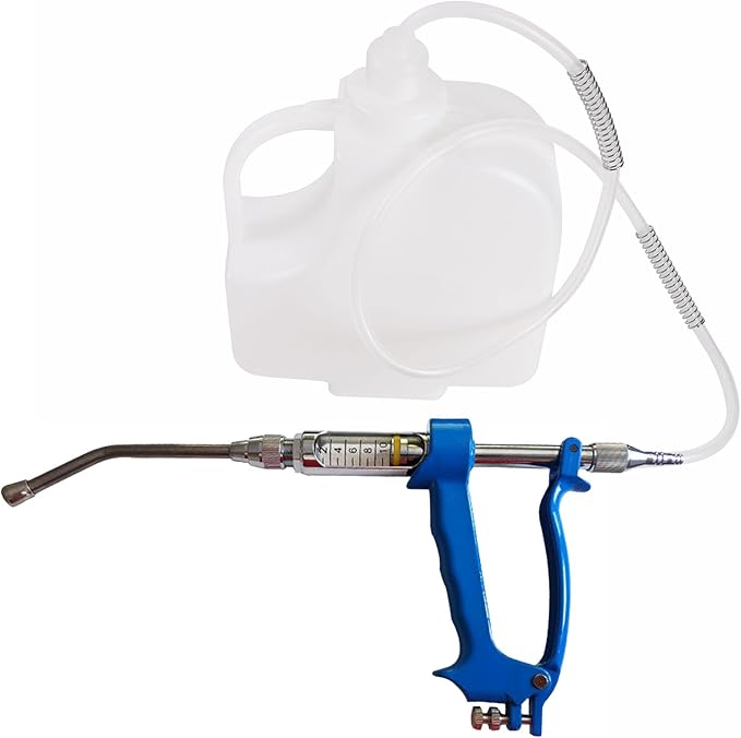 10ML Veterinary Metal Feeding Gun, Continuous Drench Gun Dosing Device Veterinary Adjustable Medicine Dispenser Husbandry Autonomous Feeding Tool, for Pig Cow, Sheep, Horse (Blue, 10ML+Kettle)