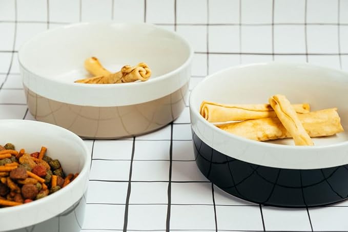 Waggo Dipper Ceramic Dog Bowl for Small and Large Breeds - Heavyweight and Durable Pet Food and Water Dish Crock, Dishwasher Safe, Modern (Vintage Grey, Small)