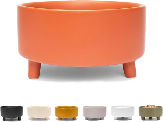 Waggo Uplift Ceramic Dog Bowl for Small Medium and Large Breeds - Heavyweight and Durable Pet Food and Water Dish Crock, Dishwasher Safe, Modern, Elevated Feeder (Small, Teracotta)