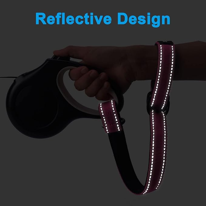 PetBonus 2 Packs Short Dog Leash, Safety Wrist Strap for Retractable Dog Leash, Reflective Design and Adjustable Soft Padded Handle, Extra Layer Security for Pet Stroller (Pink, Pink)
