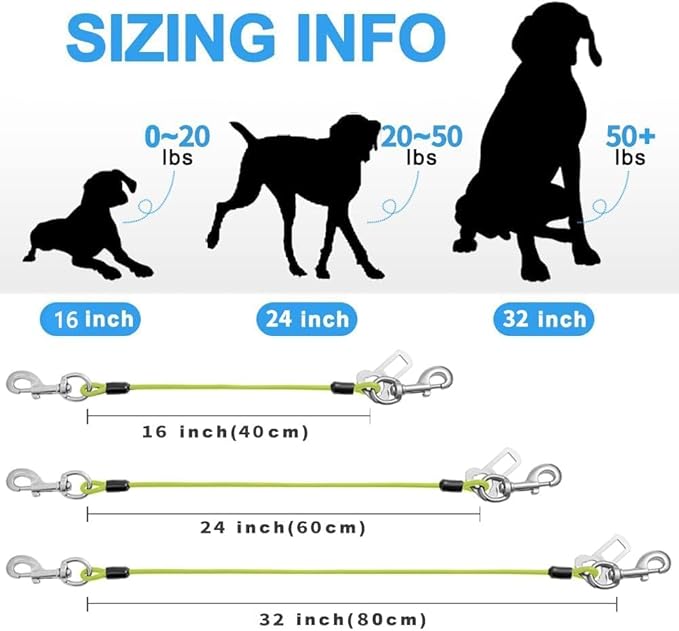 Dog Seat Belt Harness for Car,Dog Seatbelt of Coated Wire Leash Safety Restraint,No Chew Tether Cable Vehicle,Double Clips & Latch (Green, 32 inch/80 CM)