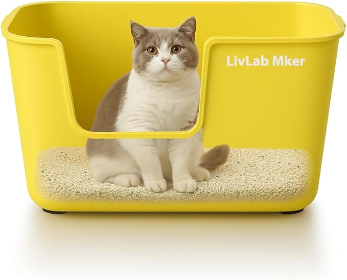 Extra Large Cat Litter Box with High Sides - Splash-Proof Design for Big Cats & Multi-Cat Homes, 24.6in x 16.7in x 12.8in (Yellow-C)