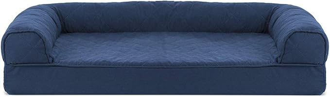 Furhaven Orthopedic Dog Bed for Medium/Small Dogs w/ Removable Bolsters & Washable Cover, For Dogs Up to 35 lbs - Quilted Sofa - Navy (Blue), Medium
