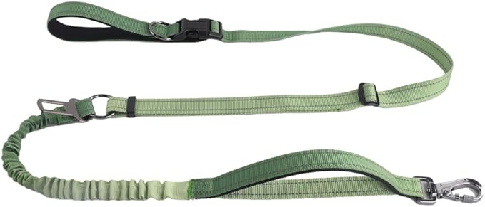 Hands Free Dog Leash for Large Medium Dogs Heavy Duty Bungee Reflective Adjustable Waist Leashes for Walking Running with Car Buckle 4-6FT (Green-1)