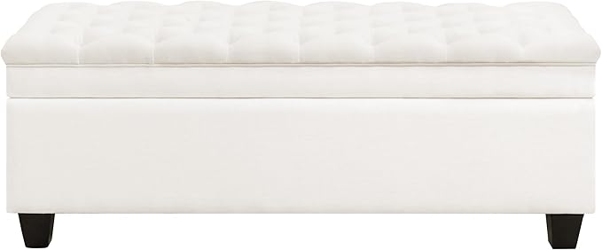 51" Fabric Storage Ottoman Bench, Upholstered Rectangle End of Bed Storage Ottoman Tufted Living Room Bedroom Bench with Safety Hinge, Solid Wood Legs, Loads 500 lb(Beige)