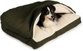 Snoozer Rectangle Cozy Cave Dog Bed - Indoor Dog Bed with Cover Cave, Covered Calming Burrow for Small & Medium Sized Pets with Blanket Attached, Enclosed, Washable - Medium, Olive