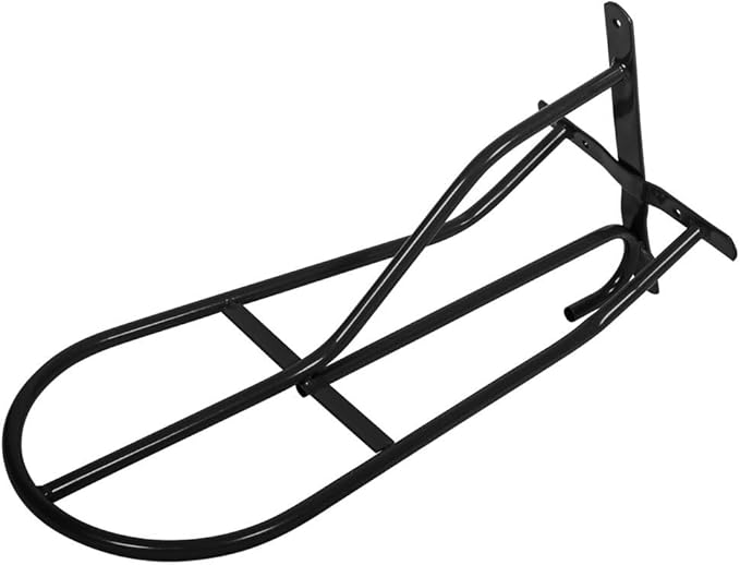Black English & Western Saddle Rack | Organize Tack Room | Sleek and Durable | PVC Coated Steel | Mounts Easily | Includes Hook to Hold a Bridle, Helmet or Other Items