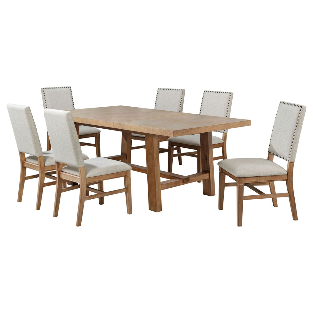 Carlos - 7 Piece Leaf Dining Set Table And Upholstered Chairs - Brown / Beige