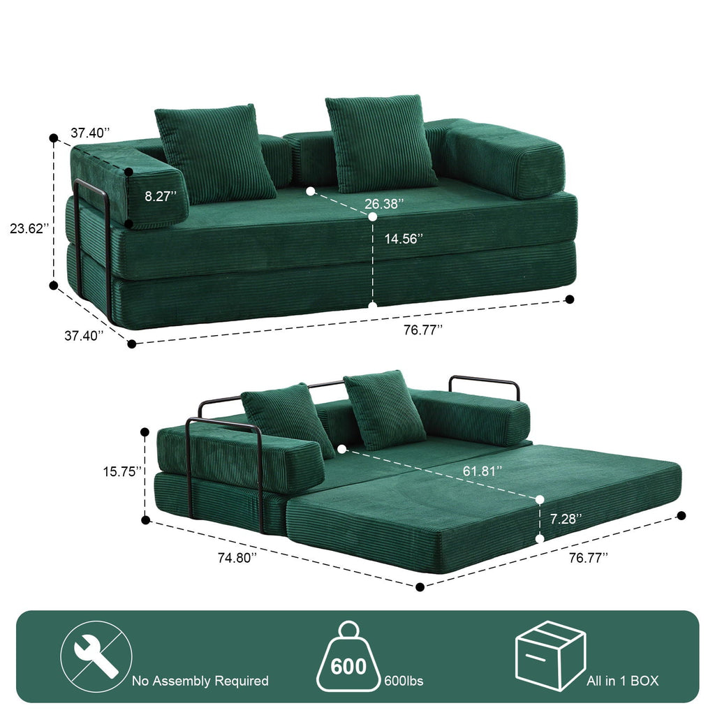 Floor Couch, Convertible Floor Sofa Bed With Pillow Back Support Armrest
