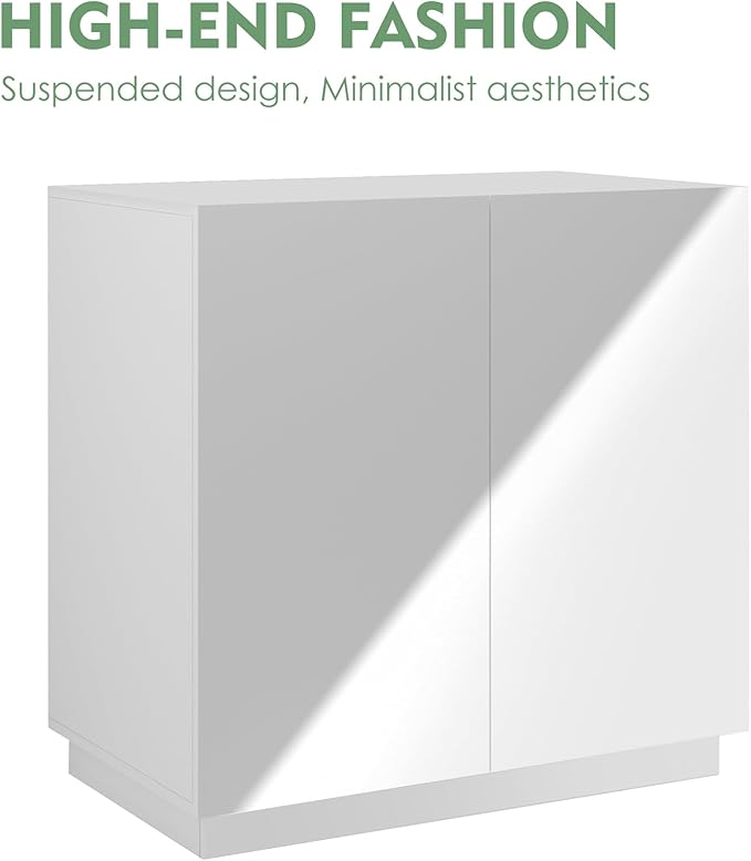 Large/Tall Litter Box Enclosure, Modern Wooden Litter Box Furniture for XL Litterbox with Hidden Storage as Sideboard Cabinet (White)