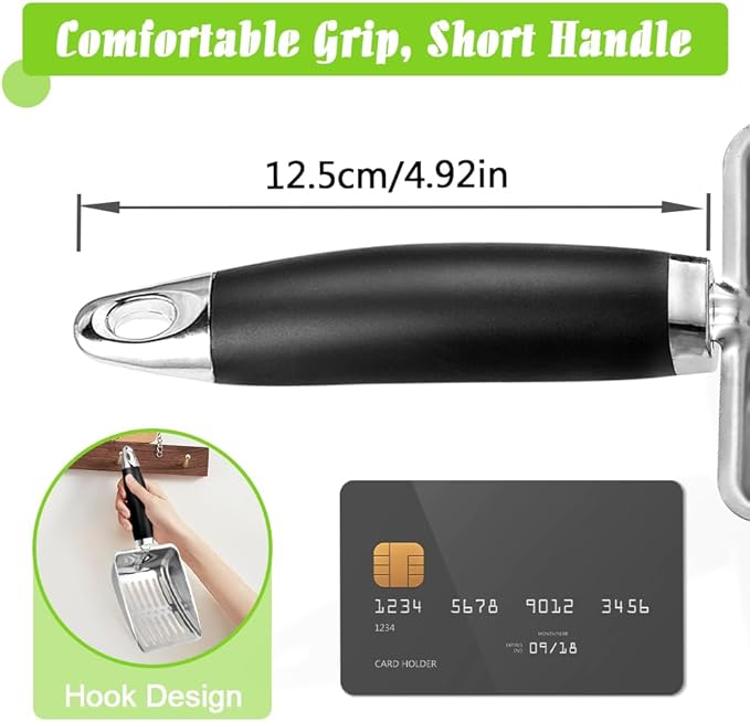 Cat Litter Scoop - Stainless Steel Metal Cat Litter Scoop-Sturdy Mesh Scooper - Mesh Shovel-Easy to Clean - Suitable for Cat Litter Box - Light Black