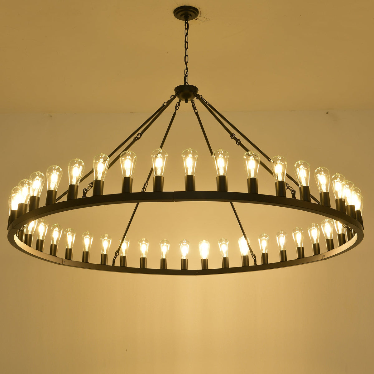 64 Inch Matte Black Wagon Wheel Chandelier With 30 Lights