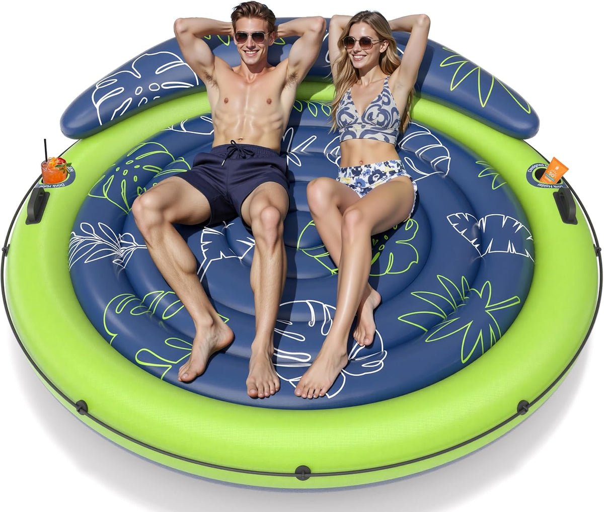 Pool Floats Adult, Inflatable Tanning Pool - Extra Large Pool Floats for Adults Heavy Duty, round Pool Rafts, River Lake Floaties Water Floats with Cup Holders
