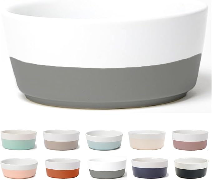 Waggo Dipper Ceramic Dog Bowl for Small and Large Breeds - Heavyweight and Durable Pet Food and Water Dish Crock, Dishwasher Safe, Modern (Medium, Dolphin)
