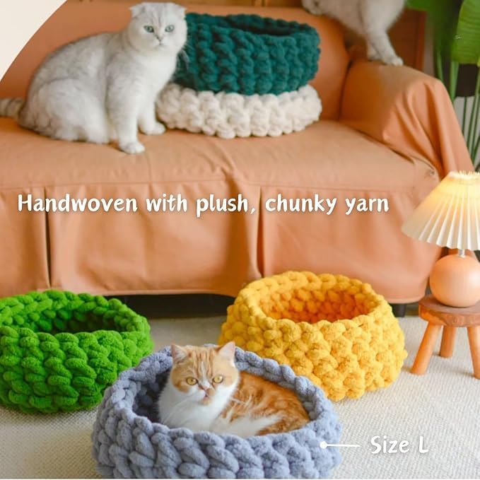 Cat Nest Bed – Premium Handwoven Washable Extra Soft Round Cave House for Indoor Kitten & Kitty, Small & Large (Grayish Blue,Medium)