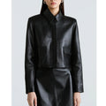 Womens Biker-style Lapel Leather Jacket