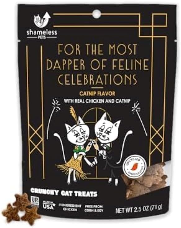 Shameless Pets Celebration Birthday Crunchy Cat Treats Chicken and Catnip Treats with Digestive Support
