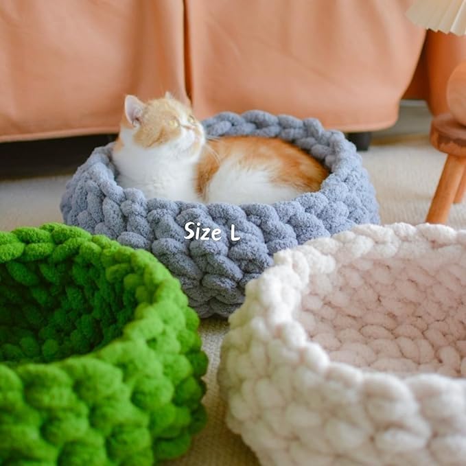 Cat Nest Bed – Premium Handwoven Washable Extra Soft Round Cave House for Indoor Kitten & Kitty, Small & Large (Grayish Blue,Medium)