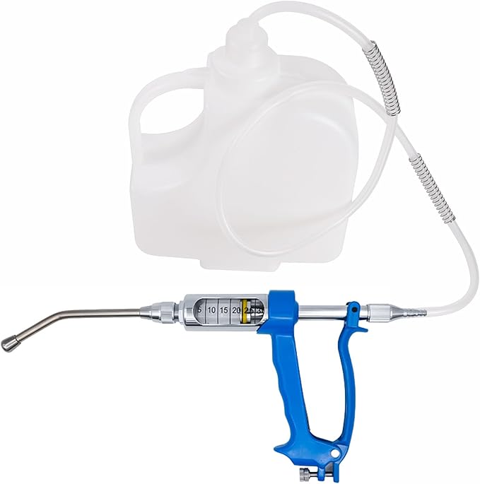 30ML Veterinary Metal Feeding Gun, Continuous Drench Gun Dosing Device Veterinary Adjustable Medicine Dispenser Husbandry Autonomous Feeding Tool, for Pig Cow, Sheep, Horse (Blue, 30ML+Kettle)