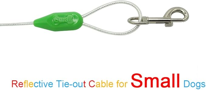 Petest 25ft Reflective Tie-Out Cable for Small Dogs Up to 35 Pounds