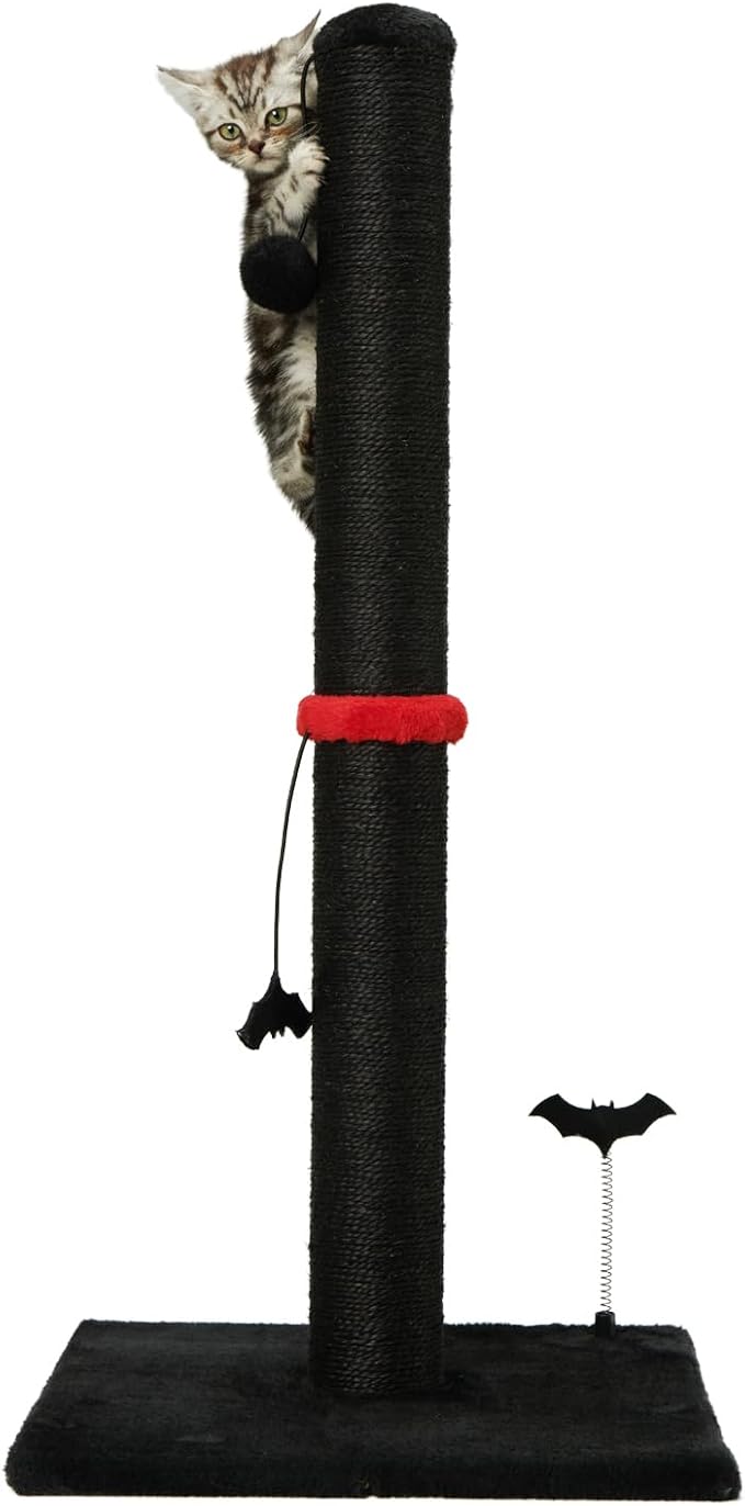 MECOOL Cat Scratching Post Premium Sisal Scratch Posts with Hanging Ball Vertical Scratcher for Indoor Cats and Kittens,Black