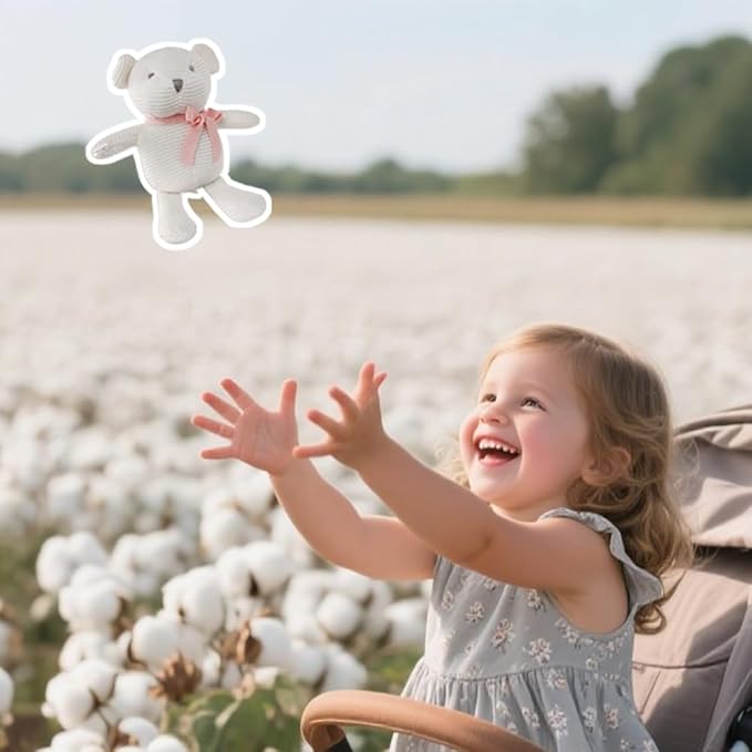 100% Organic Cotton Baby Stuffed Animals White Teddy Bear for Newborn 6.5"