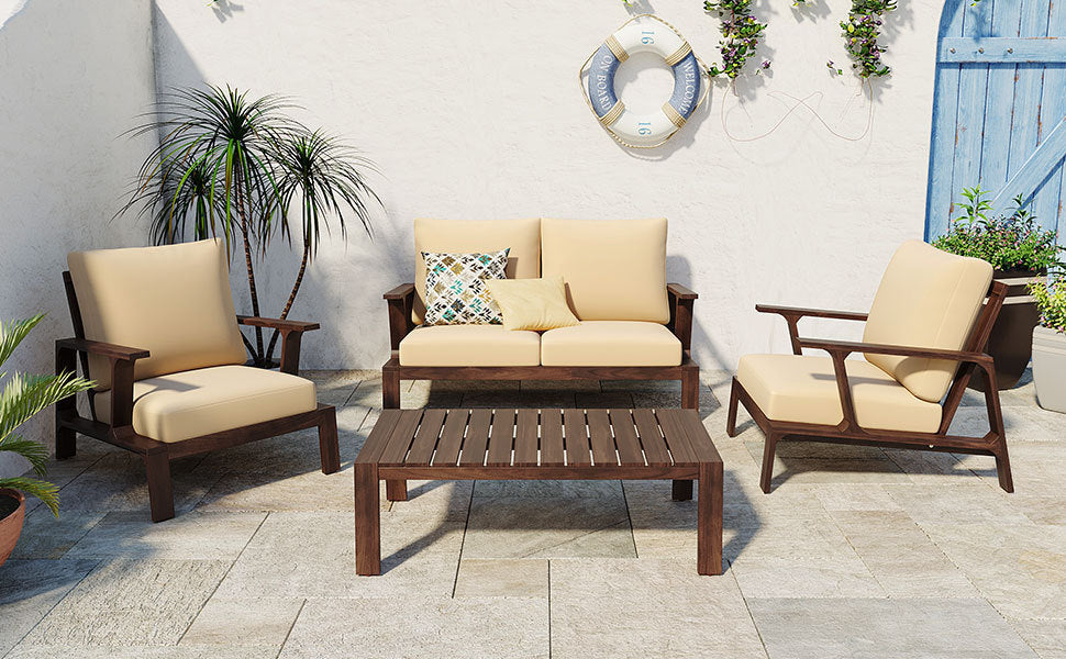 4 Pieces Outdoor Sofa Set with Cushions and Coffee Table