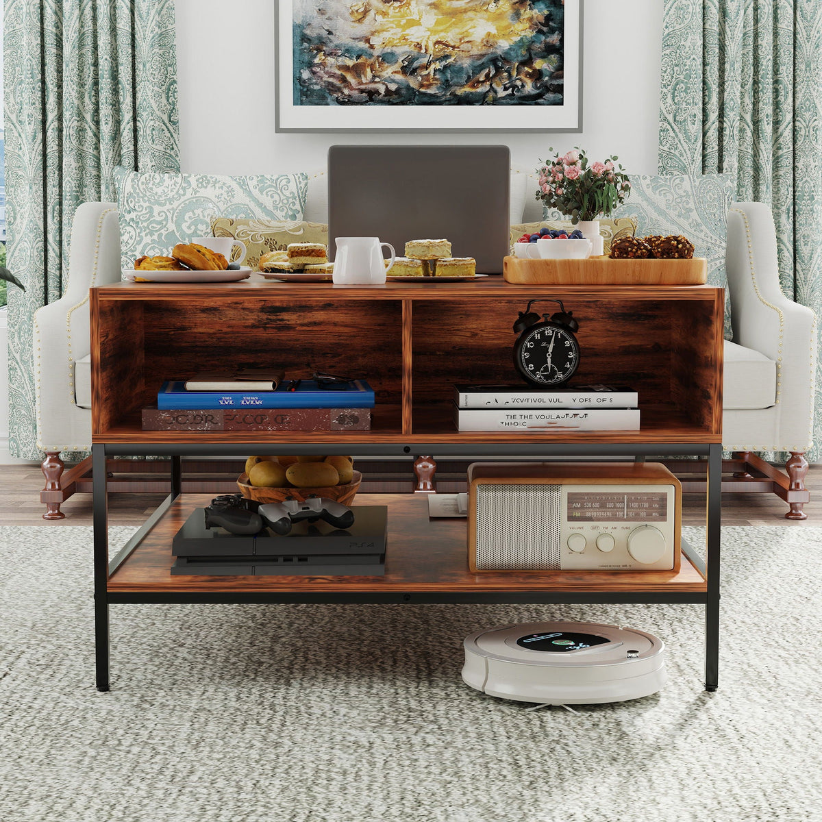 Flip-Top Coffee Table With Storage Lift-Top Design With Hidden Compartment - Black
