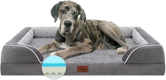 Comfort Expression Orthopedic Memory Foam Dog Beds for Giant Dogs, XXL Dogs Beds Washable, Waterproof Dog Beds with Bolster & Removable Cover(XX-Large,Silver Grey)