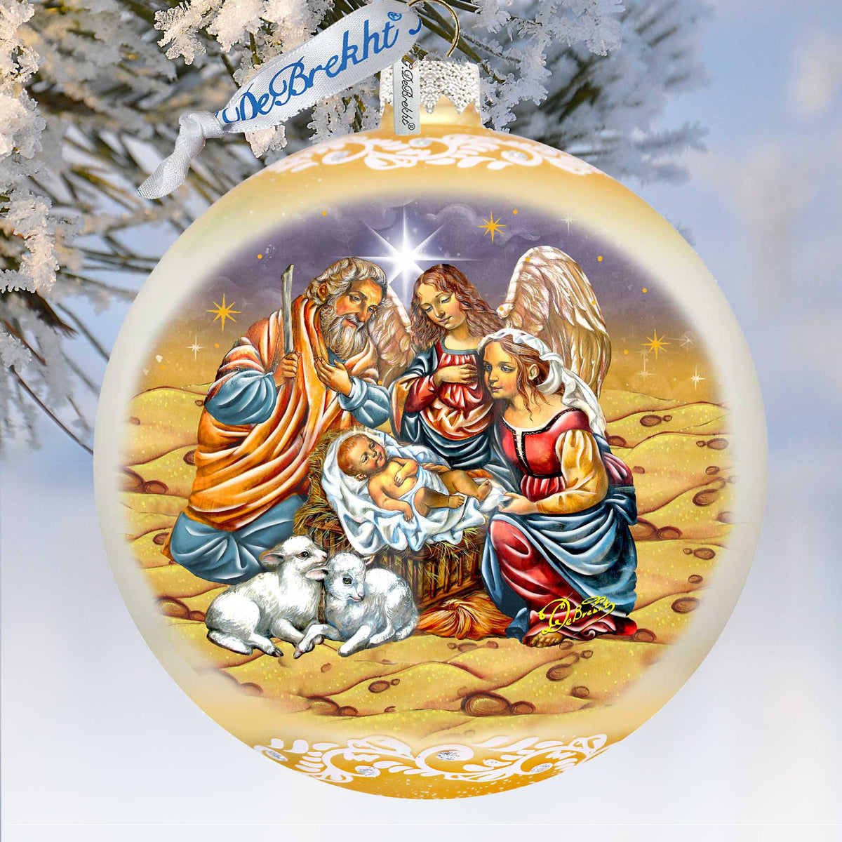 Regal Nativity Lg Glass Ornament in Gold by G.Debrekht - Christmas Decor - 73928G