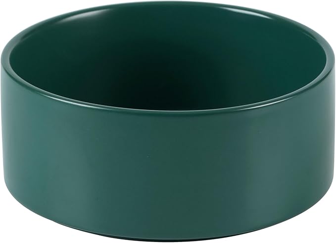 Ceramic Dog Bowl, Food and Water Bowl for Medium Breed Dog, Pet Bowl for Replacement (7.3 inch, Single Bowl, Green)