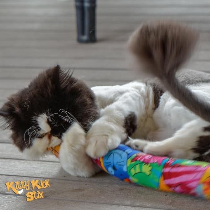 Kitty Kick Stix 15" Original Catnip Kicker Toy (Set of 2), Handmade in USA by Cat Lovers, Interactive Natural Cat & Kitten Toy, Packed with 100% Potent Catnip for All Breeds (15" +6" Combo)