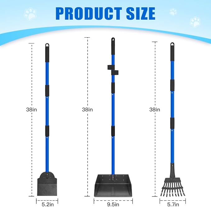 Larger Pooper Scooper Dog Pooper Scooper for Large Medium Small Dogs Heavy Duty Stainless Steel No Bending with Rake & Shovel & Extra Large Tray for Yard