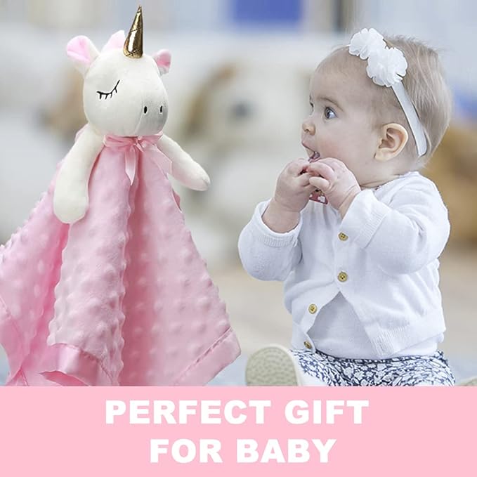 Pro Goleem Unicorn Loveys for Babies Soft Plush Pink Security Blanket for Girls Snuggle Toy Stuffed Animal Lovies for Babies Baby Girl Gifts for Newborn, Infant and Toddler, 16 Inch
