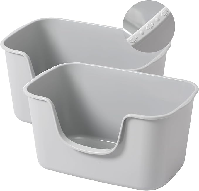 Smart Paws Extra Large Jumbo Cat Litter Box for Maine Coon Cats, Open Top High-Sided Anti-Splash Litter Pans, Durable XL Kitty Bathroom for Multi-Cat Households (Pack of 2 (Grey))