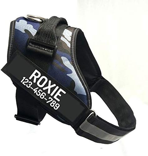 PawPawify Custom No Pull Dog Harness with Name and Phone Number, Heavy Duty Personalized Pet Vest to Prevent Tugging, Pulling, or Choking, Training and Walking (Camouflage Navy, M (20-40 LBS))