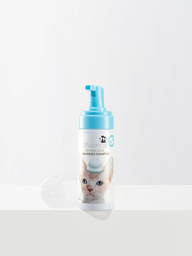 Mooncat Sphynx Cat Waterless Shampoo, Vet Approved No-Rinse Foam for Oily, Sensitive Skin & Wrinkles - Gentle, Hypoallergenic Formula for Hairless Cats, Deep Cleans & Moisturizes