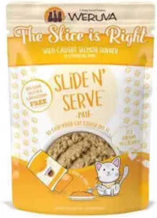 Weruva Wet Cat Food, The Slice is Right with Wild Caught Salmon Pate, 2.8oz Slide N Serve Pouch, Pack of 12