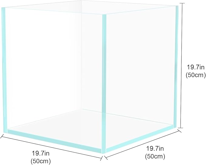 33 Gallon Cube Rimless Aquarium, Ultra Clear Low Iron Large Fish Tank, L19.7×W19.7×H19.7 Glass Thickness 8mm with EVA Foam Leveling Mat