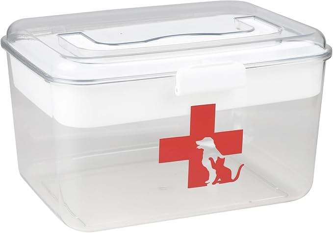 2 Layers Dog First Aid Kit box,Large First Aid Kit Bin,Medic Box for Dog Cat,Empty First Aid Box,Medicine Organizer with Built in Handle,Family or Dog Travel Camping Emergency Tool Set