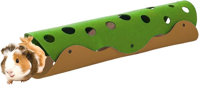 Guinea Pig Tunnel Foldable Fleece Hideout Tube with Cheese-Hole Design Soft Cozy Hideaway for Guinea Pig Cage Corner Indoor Play and Napping-Green